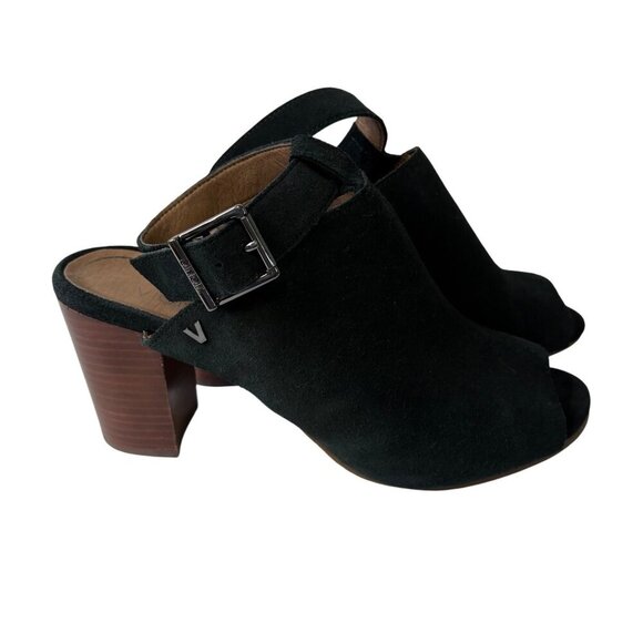 Vionic Kaia Women's Black Suede Block Stacked Heel Sandal Peep Toe Size 9.5 - Picture 4 of 9